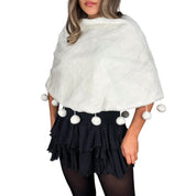Vintage Faux Fur Pom Pom Cape