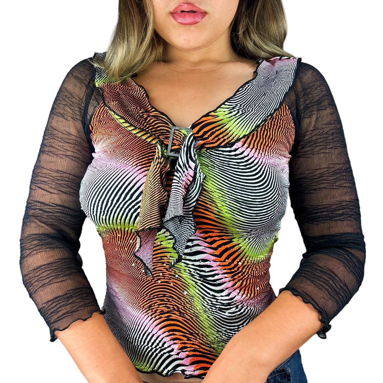 Alberto Makali Psychedelic Mesh Sleeve Top (S)