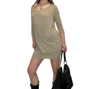 Draped Asymmetrical Nude Mini Dress (S/M)