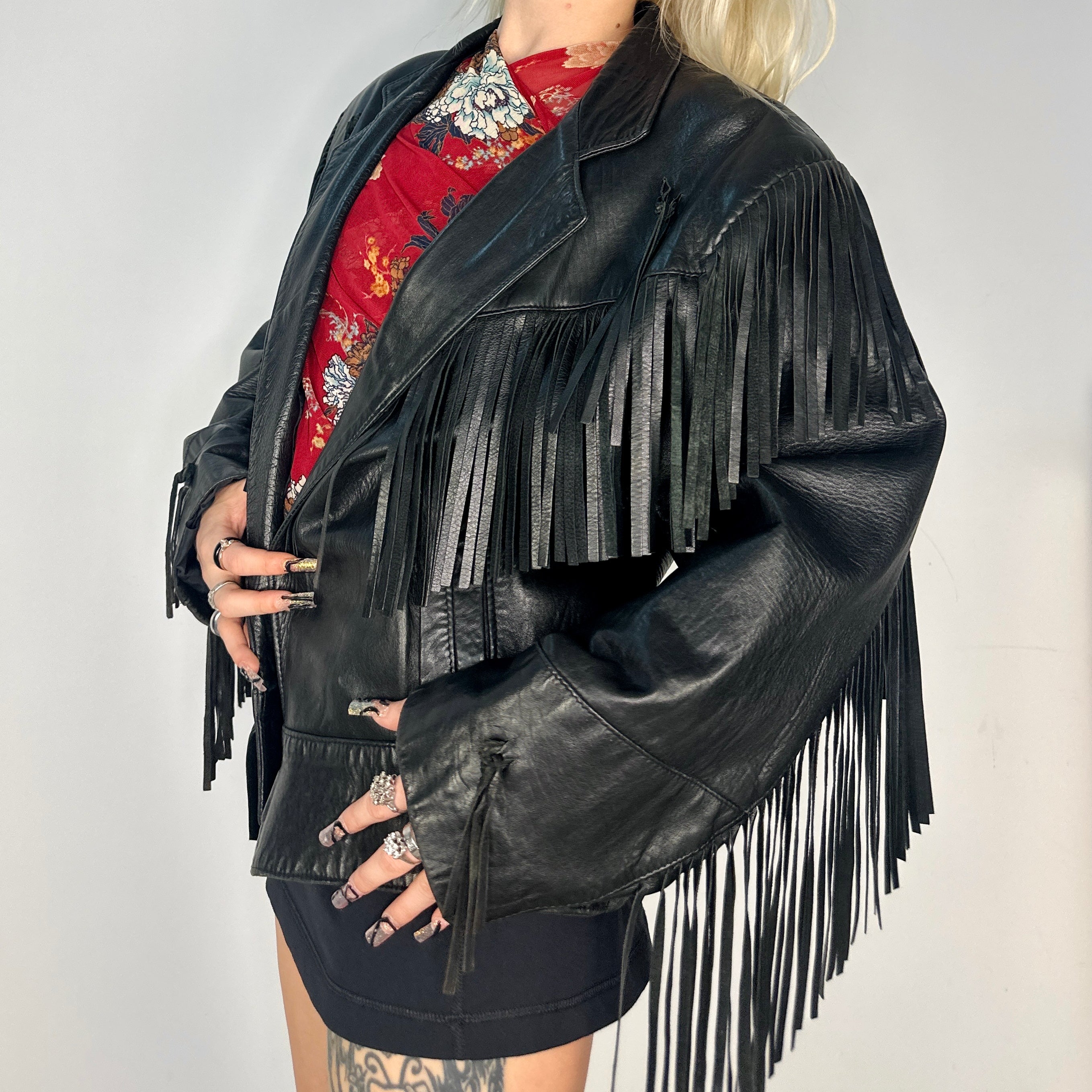 Vintage Fringe Leather Jacket (Medium)