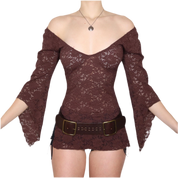 Y2K Brown Lace Boho Blouse (XS/S)