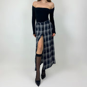 Vintage Navy Plaid Maxi Skirt (S)