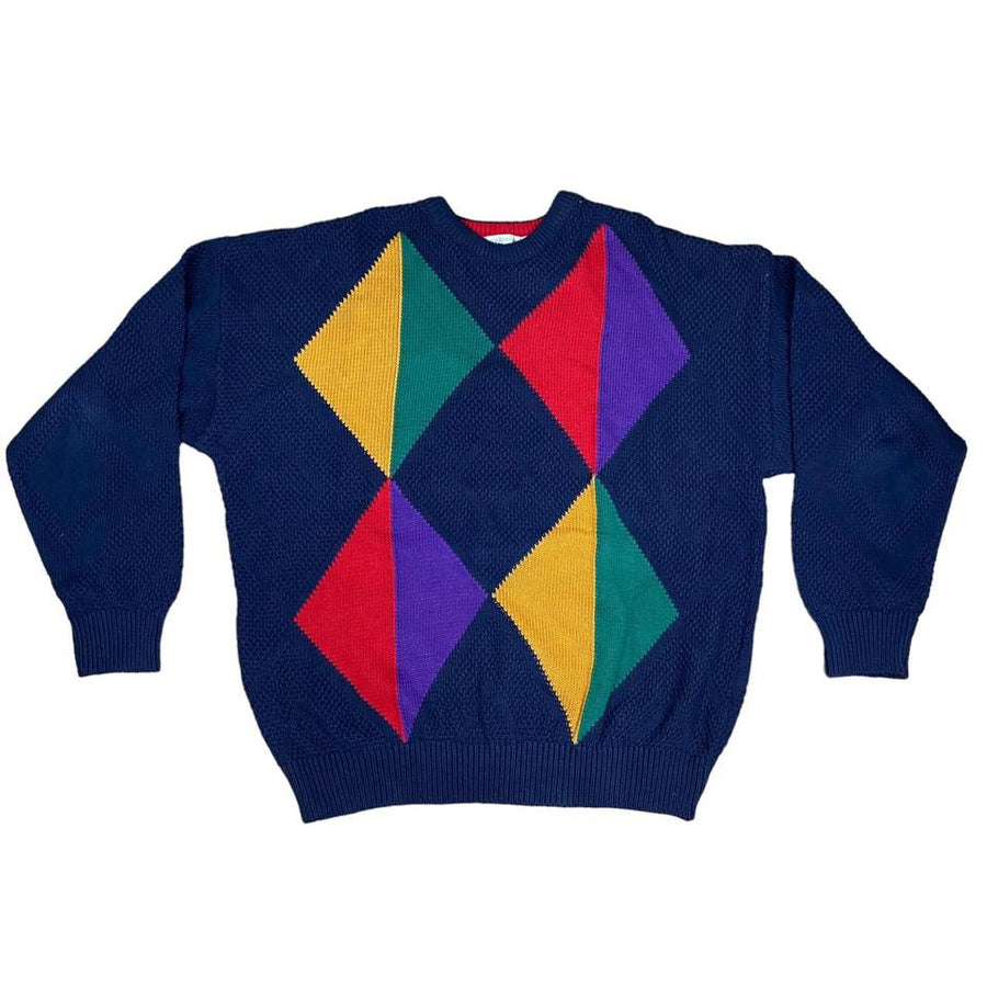 Vintage Color Block Diamond Sweater (XL)
