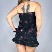 Dark Floral Babydoll Top & Mini Skirt Set (M)
