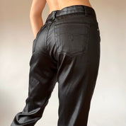 90s Wet Look Black Flares (XS)