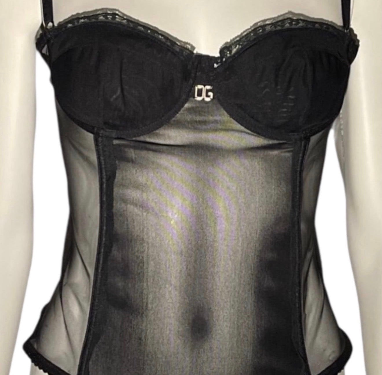 Dolce & Gabbana Sheer Mesh Corset With Silver Logo (S)