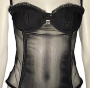 Dolce & Gabbana Sheer Mesh Corset With Silver Logo (S)