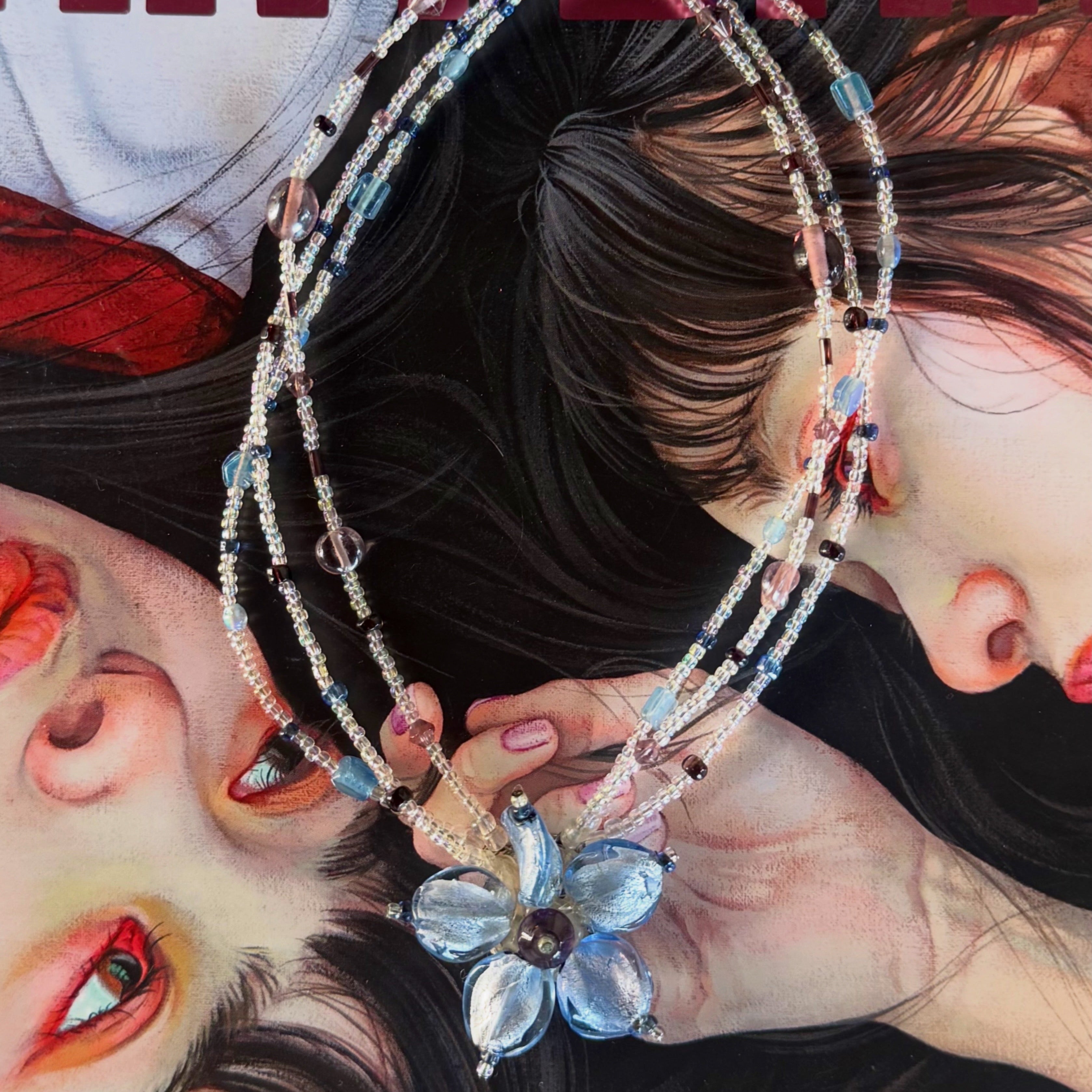 Blue Floral Beaded Necklace