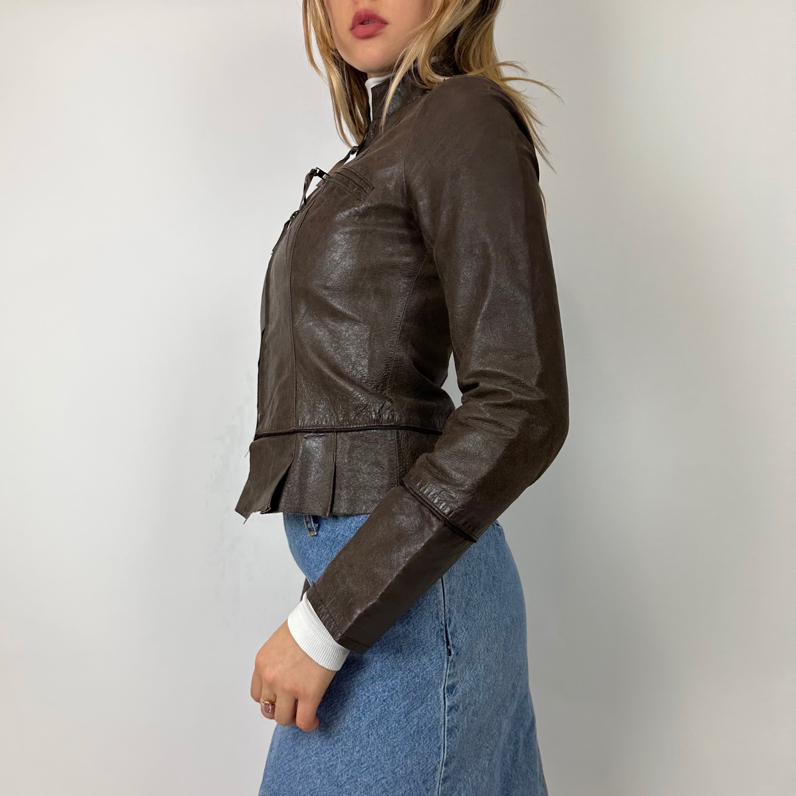 Vintage Brown Fitted Leather Jacket (XS/S)