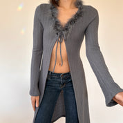 Y2K Feather Trim Cardigan (XS/S)