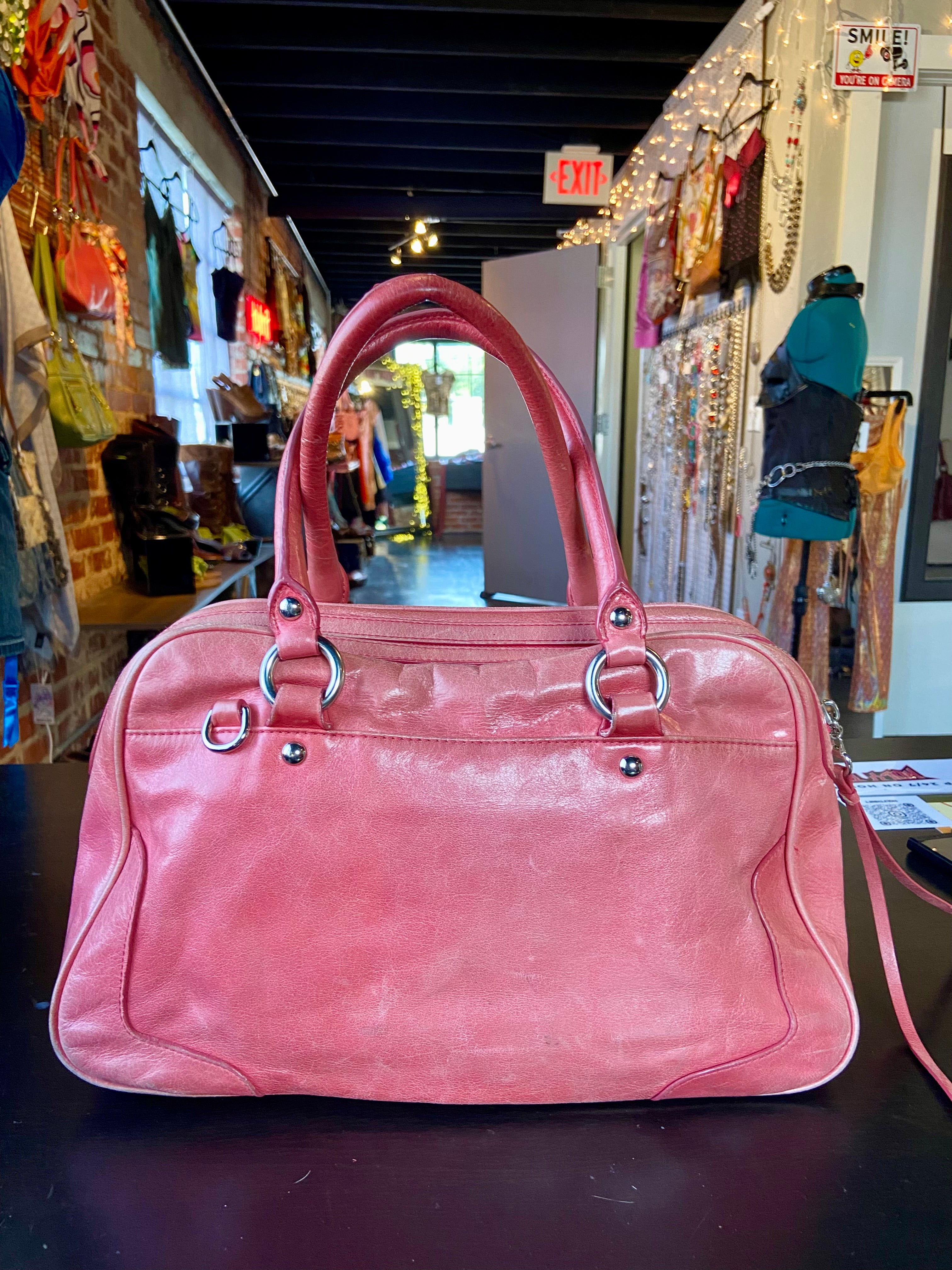 Coach Poppy Pink LeatherPushlock Satchel Bag