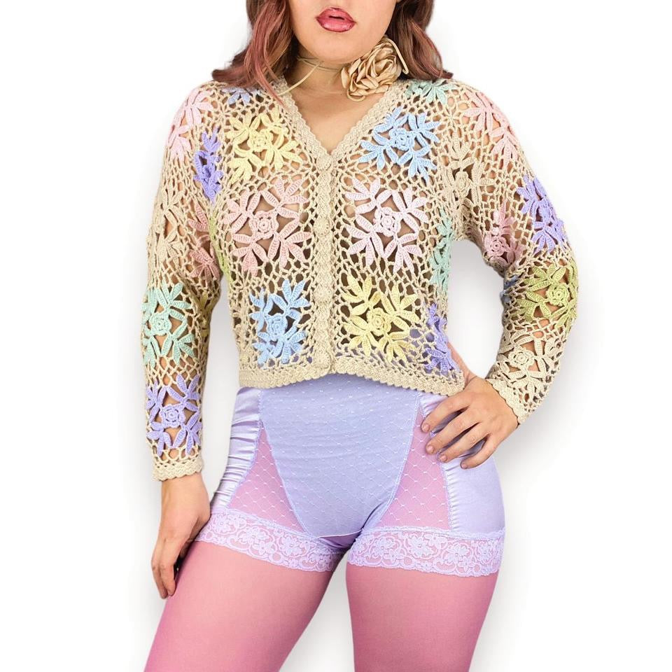 Handmade Vintage Crochet Cardigan (L)