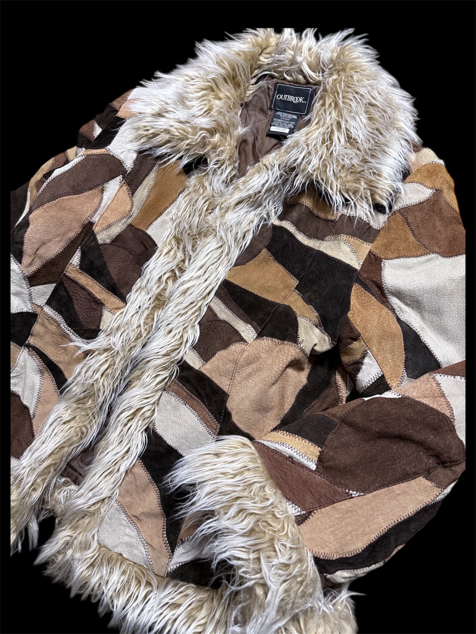 Vintage leather patchwork fur trim jacket (L)