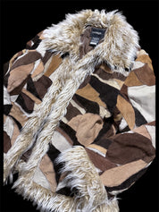Vintage leather patchwork fur trim jacket (L)