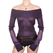 Y2K Purple Mohair Off the Shoulder Sweater (M)