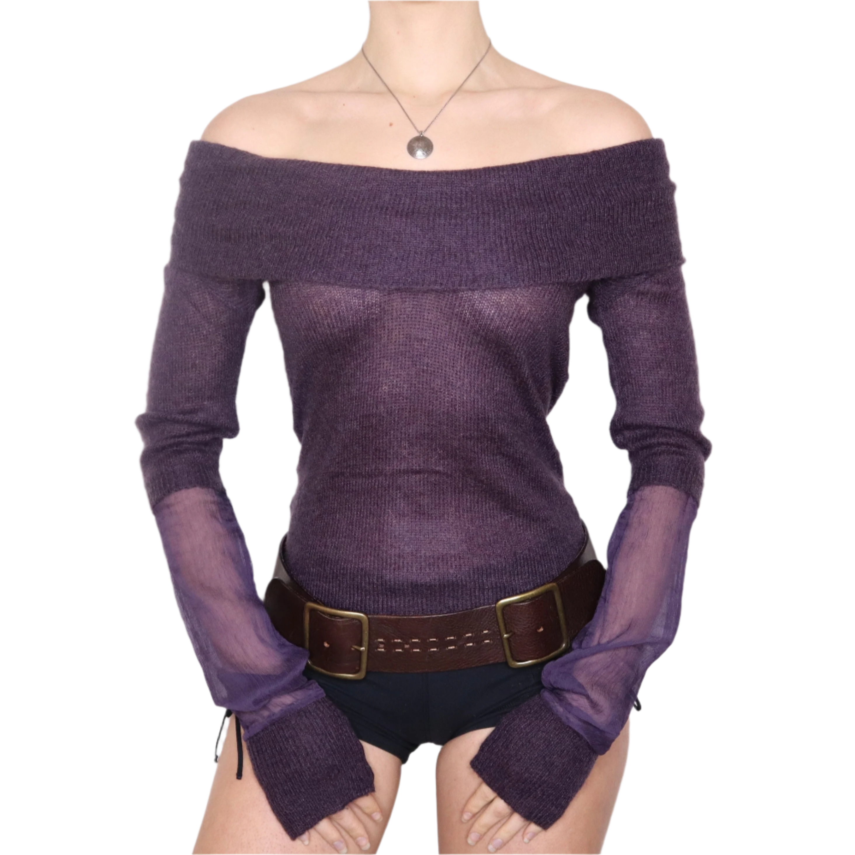 Y2K Purple Mohair Off the Shoulder Sweater (M)