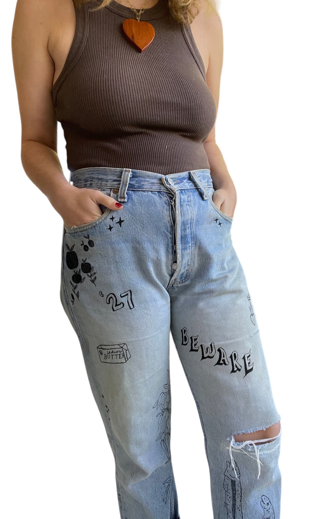 Handmade Jeans with Drawings, Commission Your Own Pair (XS-XL)
