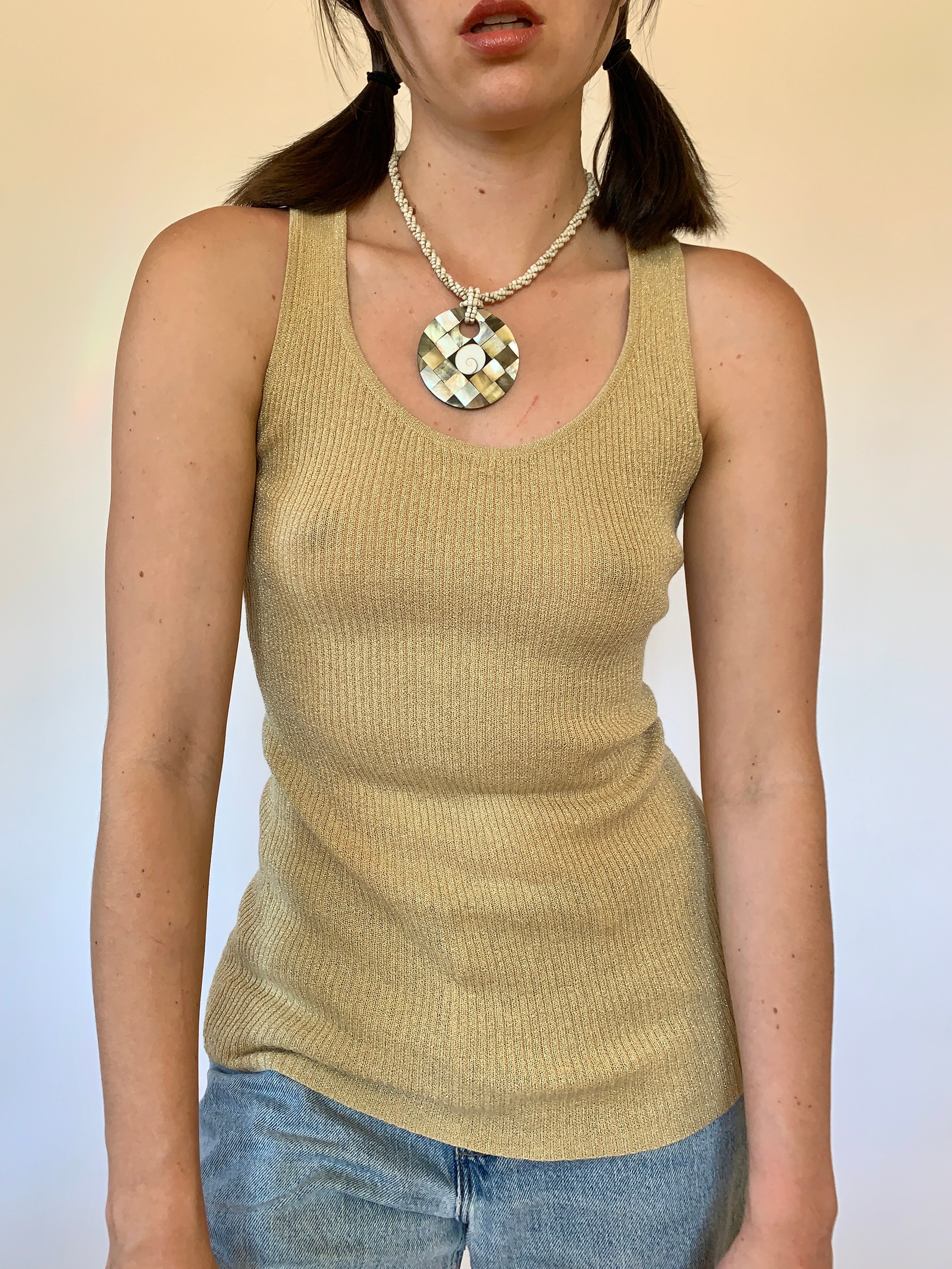 Y2K Gold Ribbed Tank - Small