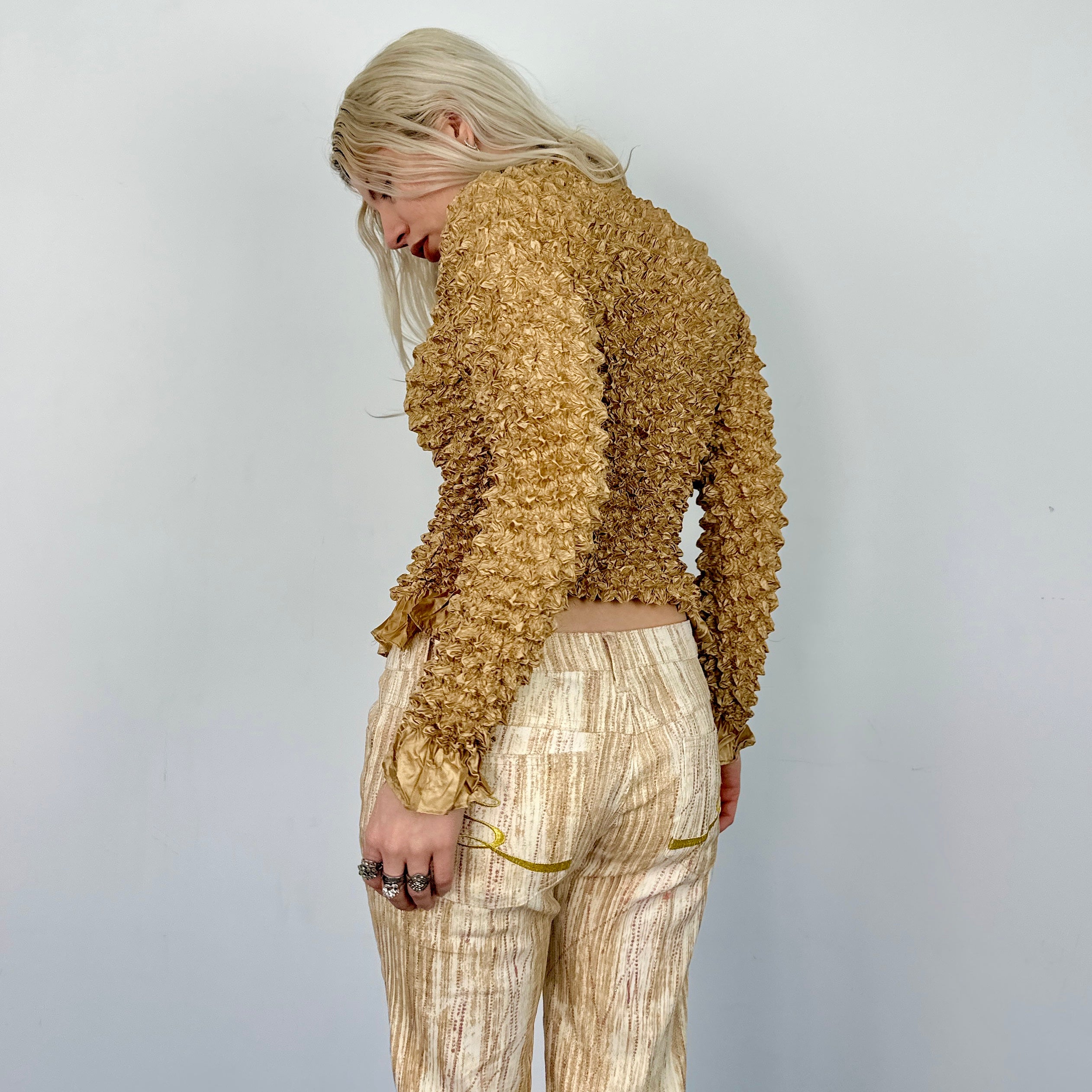 Golden Button Up Popcorn Blouse (One Size)