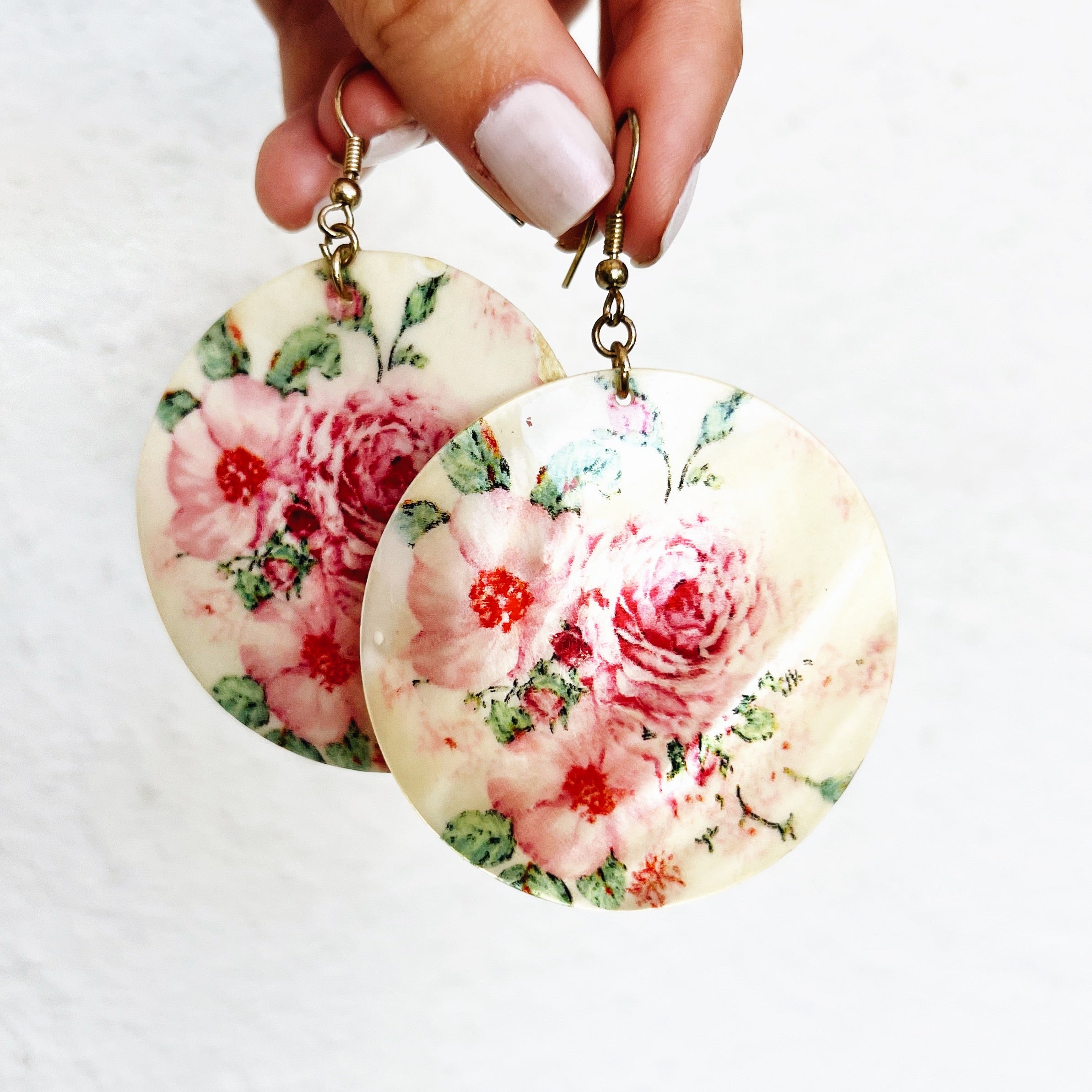 Vintage Floral Abalone Shell Earrings