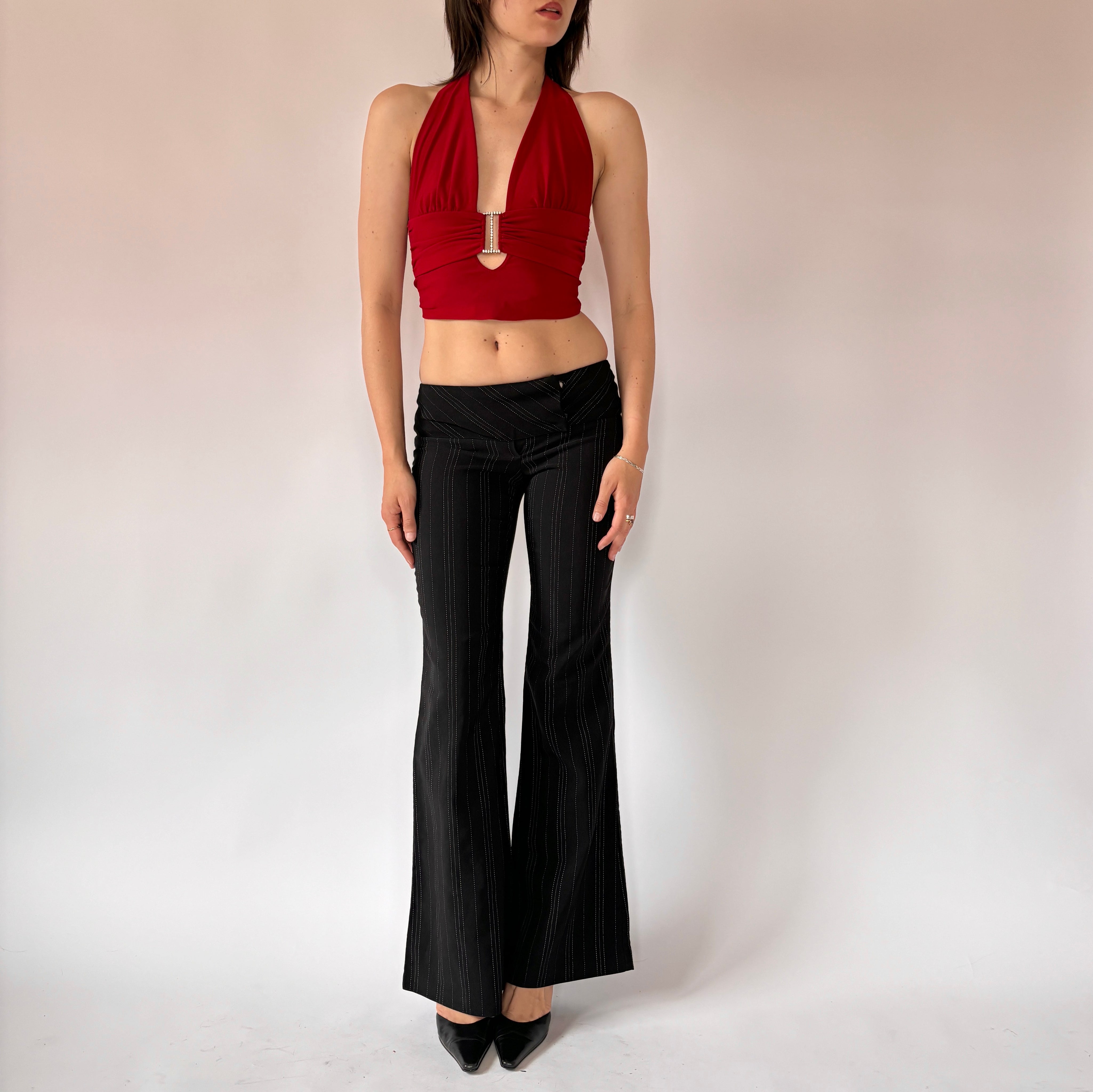 Y2K Corpcore Pinstripe Trousers (XS Slim)