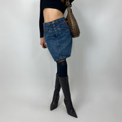 Vintage 90's Leather & Denim Midi Skirt (S)