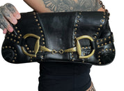 Rina Rich black studded horsebit shoulder bag