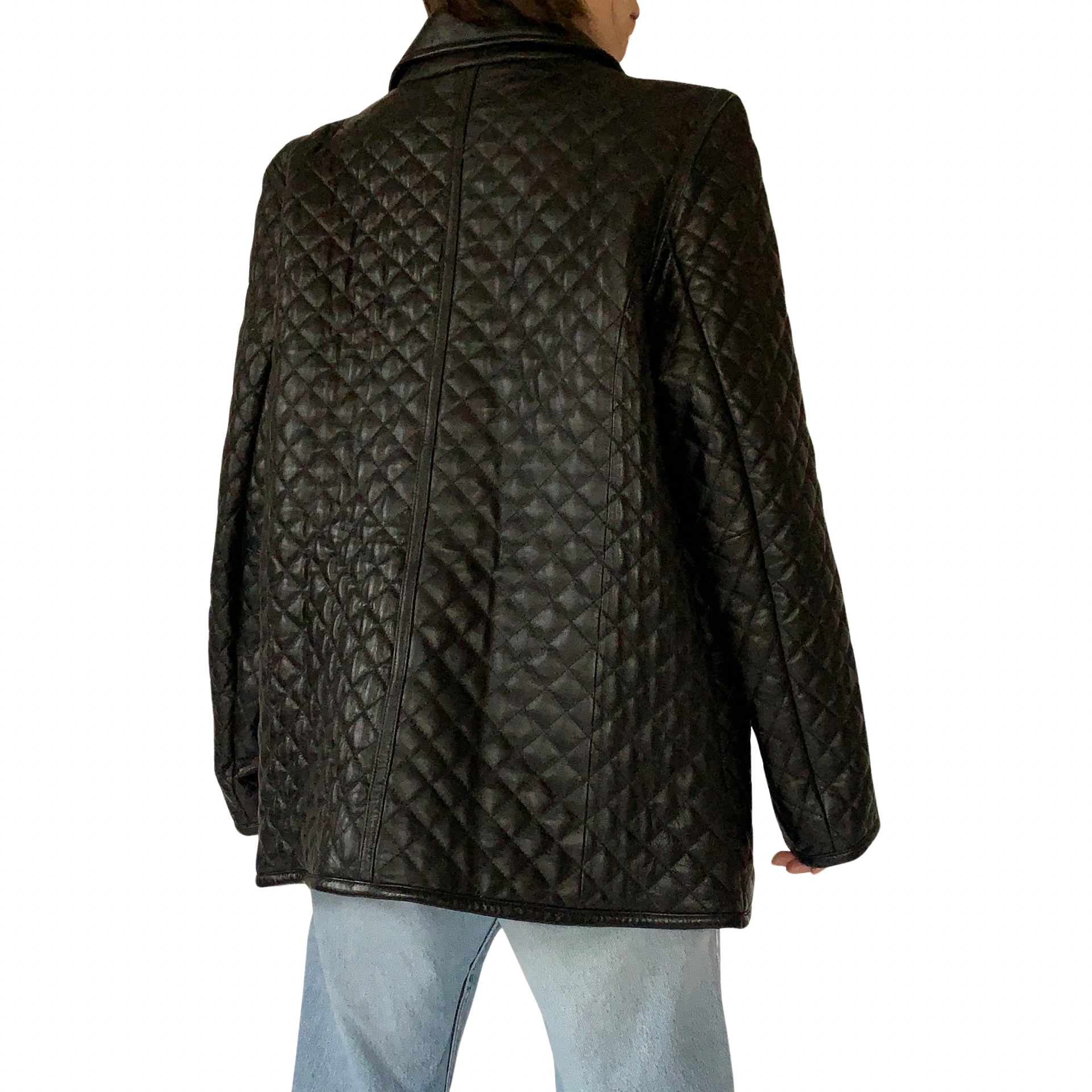 Vintage Quilted Leather Jacket (XL)