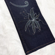 Y2K Beaded Floral Flare Jeans (XL)