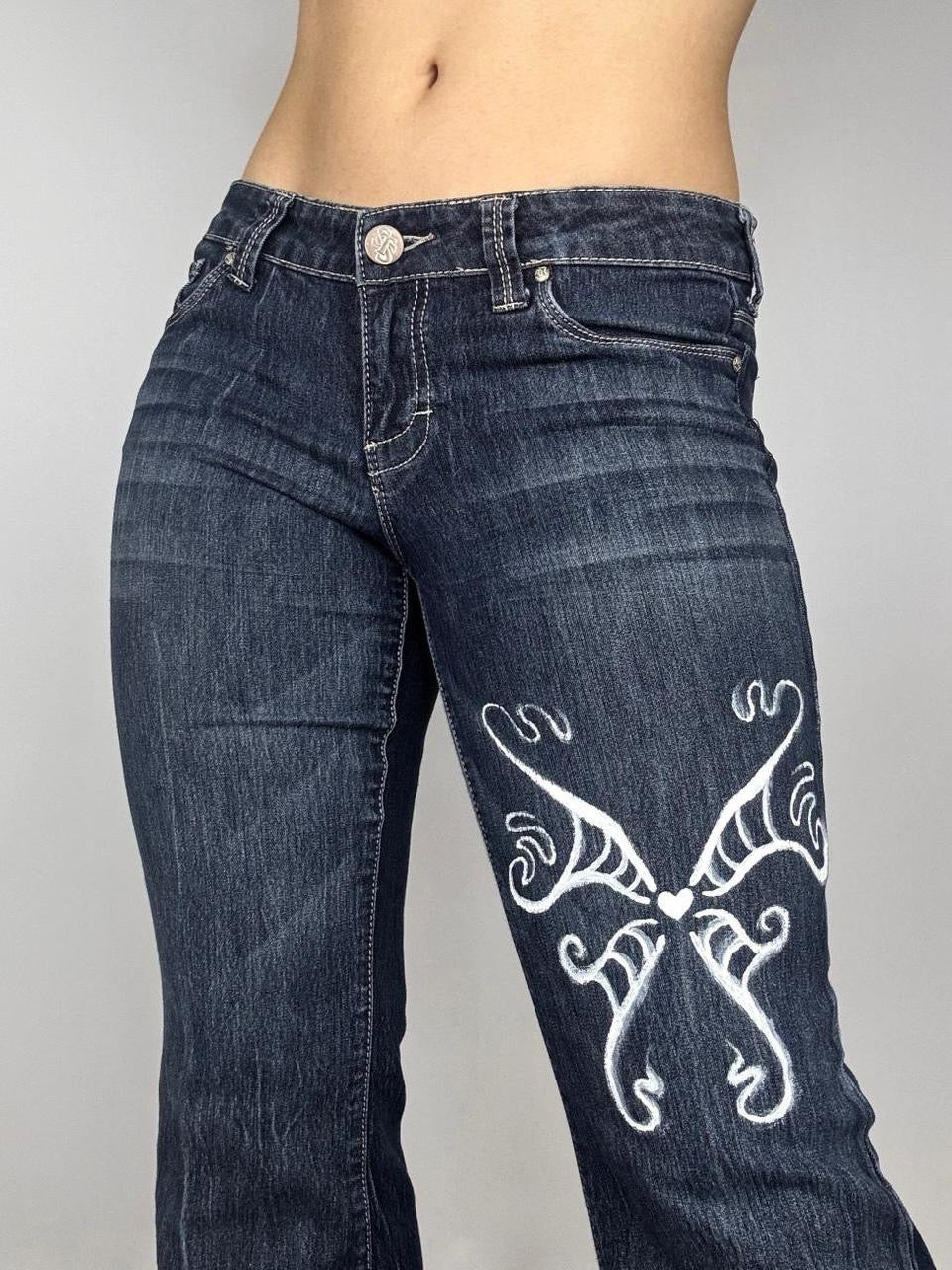 Hand-Painted Cyber Butterfly Jeans (M)