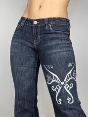 Hand-Painted Cyber Butterfly Jeans (M)