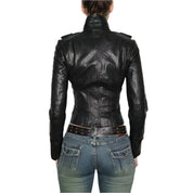 Y2K Sexy Black Leather Moto Jacket (S)