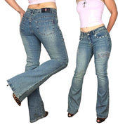 Y2K Embellished Low Rise Flare Jeans (S)
