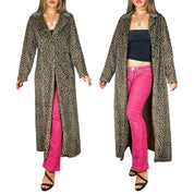 90s Fuzzy Leopard Duster Coat (L)