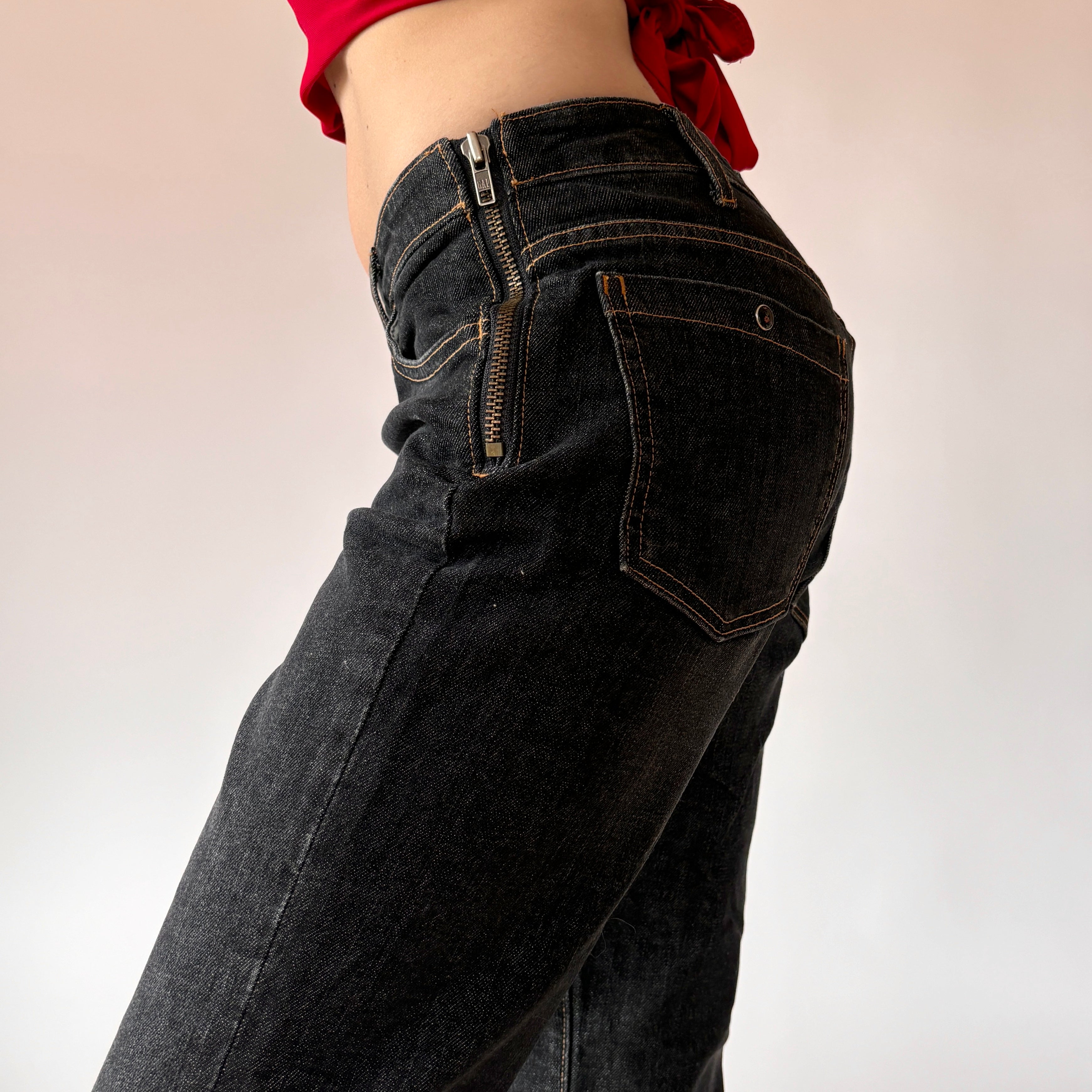 Y2K Side Zip Jeans - Black Wash (S)