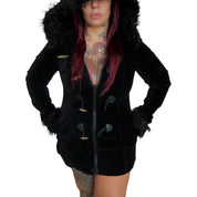 Vintage Tripp NyC black velvet hooded toggle jacket (M/L)