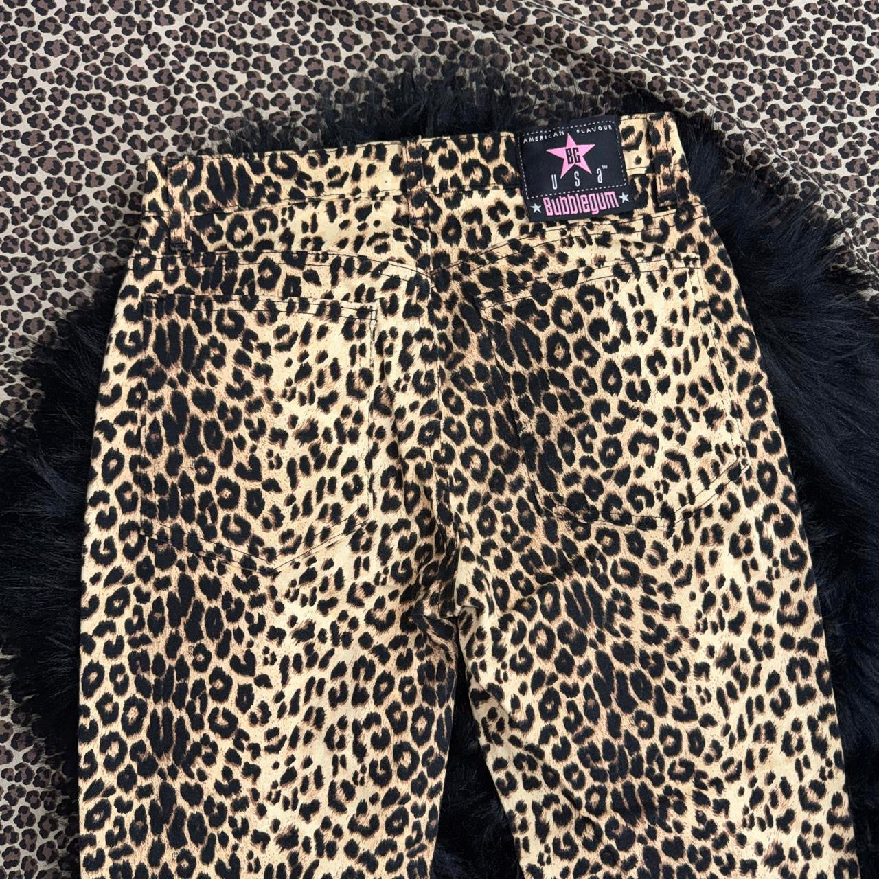 Vintage Bubblegum Leopard Flare Jeans (XS/S)