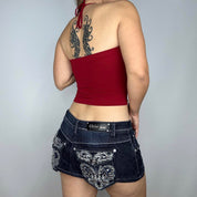 Rhinestone Cutout Halter Top (S-L)
