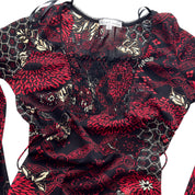 Vtg moa moa mesh bell sleeve tie back (M/L)