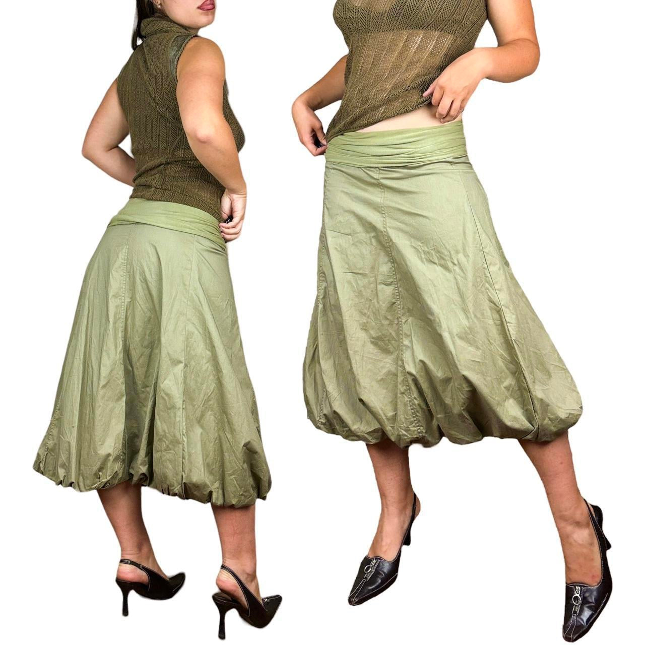 Y2K Army Green Parachute Skirt (S)