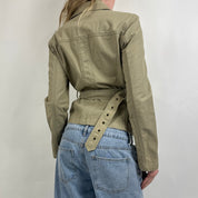 2000s Khaki Green Military Belted Jacket (S/M)