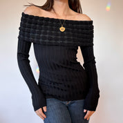 Y2K Off Shoulder Sweater Top (M)