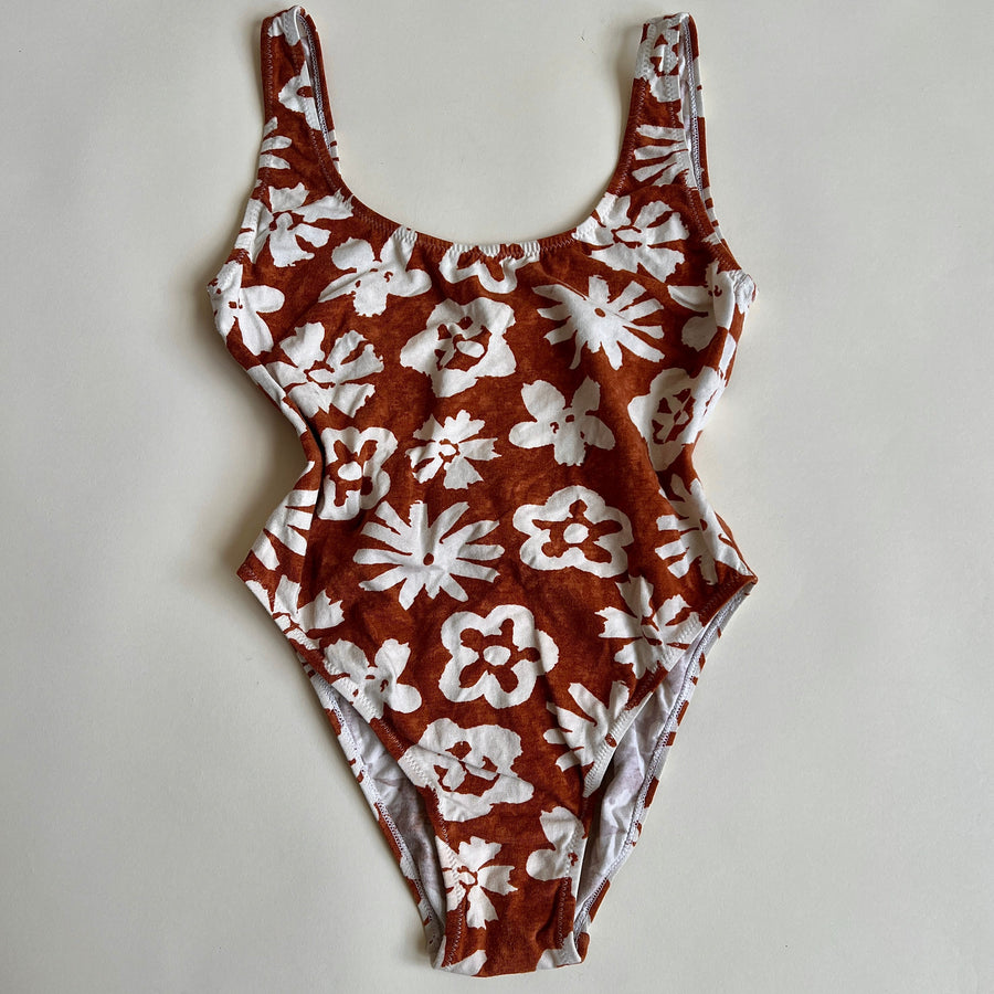 Vintage 80s terracotta print swimsuit (S)