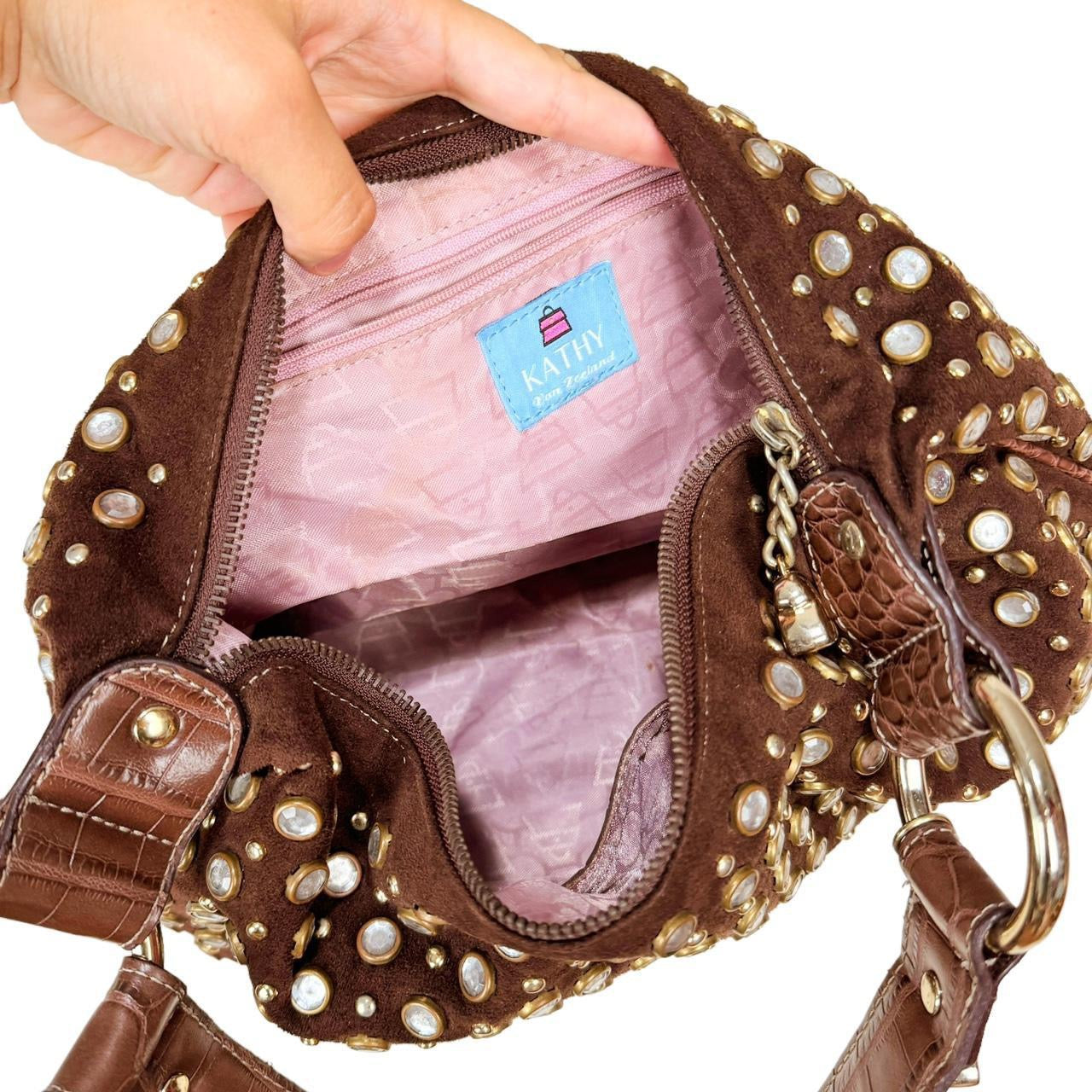 Y2K Studded Suede Shoulder Bag