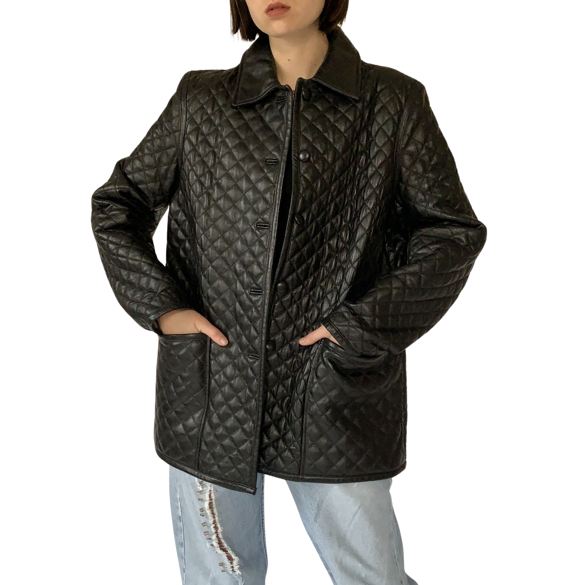 Vintage Quilted Leather Jacket (XL)