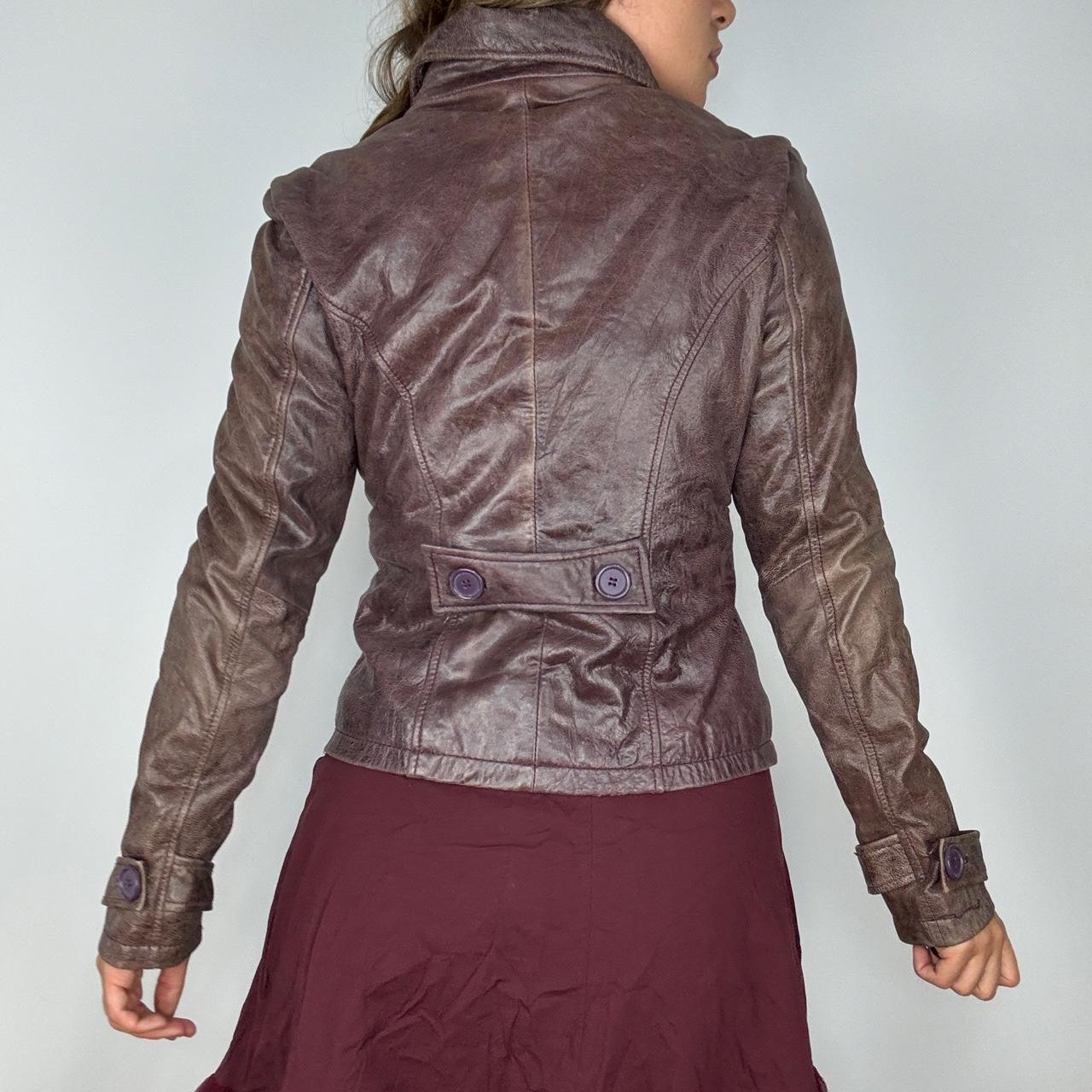 Vintage Muted Purple Mod Leather Peacoat Jacket (S/M)