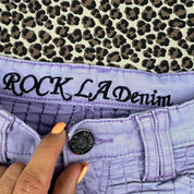 Lilac Ruched Denim Mini Shorts (XS)