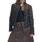 Vintage Lace-up Back Asymmetrical Zip Utility Jacket (M/L)