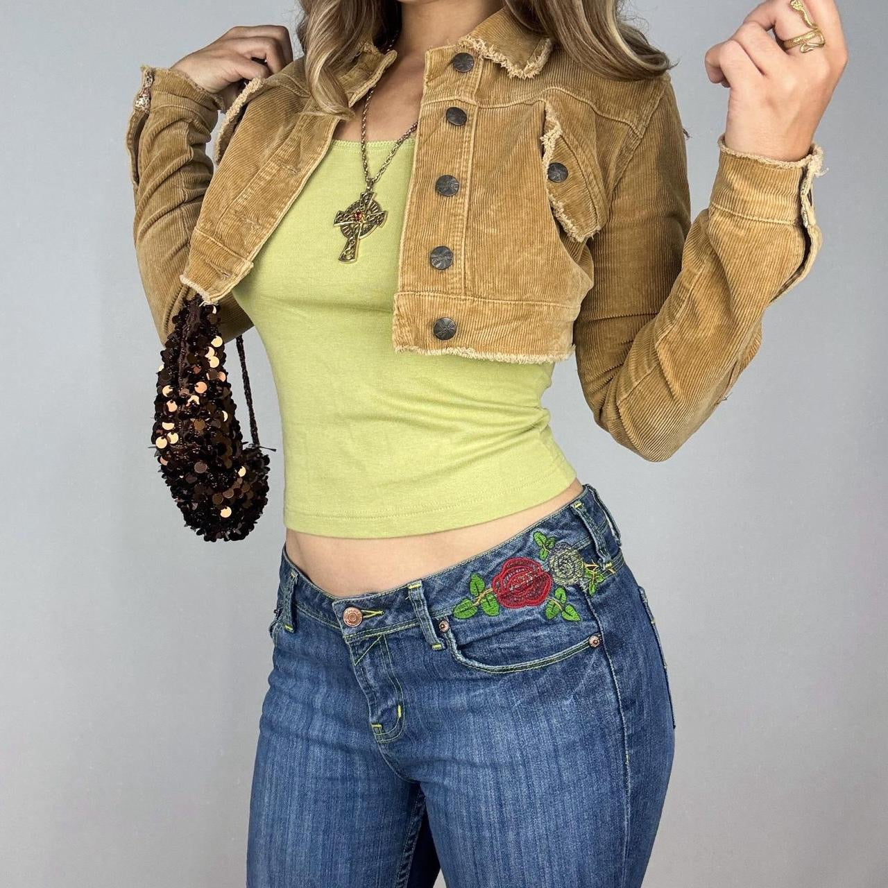 Y2K Distressed Corduroy Cropped Jacket (S)