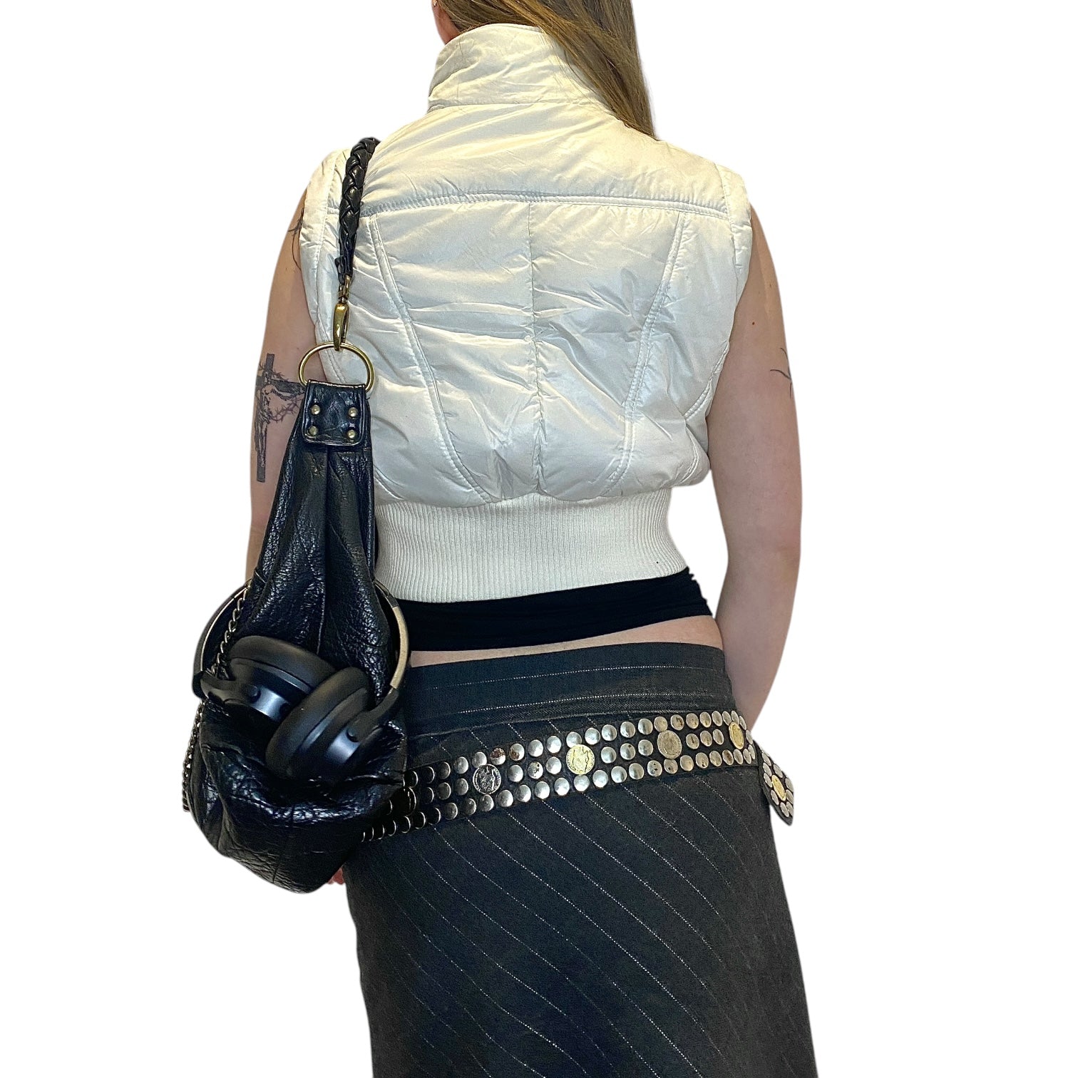 Y2K Cropped White Puffer Gilet (S/M)